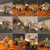 2026年黄铜十二生肖属鼠牛虎兔龙蛇马羊猴鸡狗猪 佩戴钥匙扣挂件