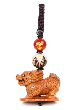 桃木雕刻挂件麒麟吊坠属鸡