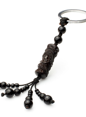 飞龙添贵吉祥物玄龙黑木雕龙柱挂件吊坠钥匙扣