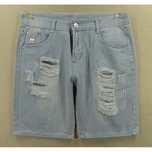 牛仔中裤 五分裤 男32码 包邮 I206 纯棉破洞宽松KHCO特价 8607