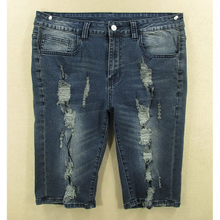 牛仔中裤 五分裤 男32码 外单KHCO特价 I106 破洞弹力修身 8605