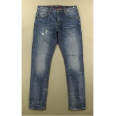 男32码 W302 美式 赤耳牛仔裤 破洞中腰弹力厚款 紧身小脚长裤 7508