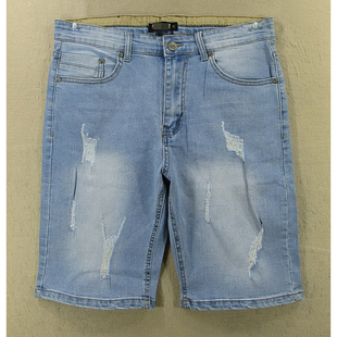 牛仔中裤 五分裤 包邮 1909 破洞薄KHCO特价 U104 弹力修身 男32码