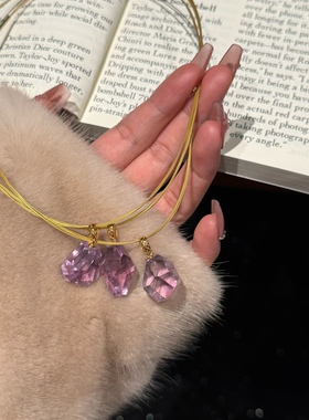 天然紫水晶吊坠女款紫晶项链纯银挂件紫水晶原矿原石随形水晶项链