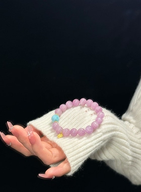 天然紫锂辉海纹石手链女款手串手工diy配饰配件串珠