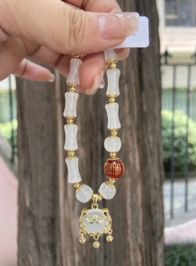 香积 代请 流通处 平安锁系列白玉竹节白珠猫眼平安锁