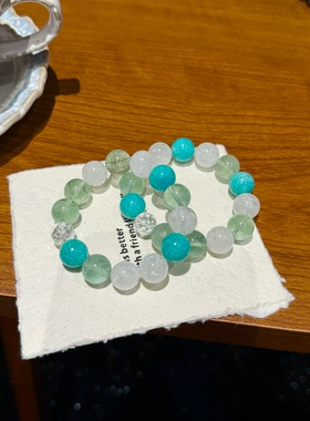 绿意盎然天然水晶绿萤石天河石雪花幽灵手链女款单圈手串情侣礼物