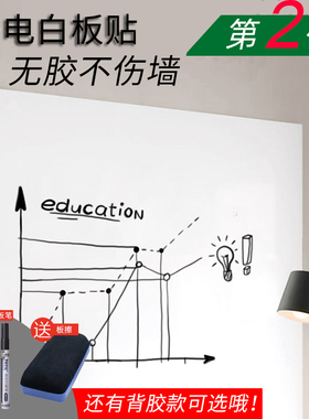 静电可擦白板纸软白板白板贴墙贴背胶白板贴纸白色涂鸦墙贴培训白板纸魔贴60*80CM 45 60 90 100 200定制