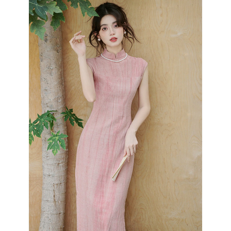 新中式绝美粉红色女士旗袍2025新款夏民国风年轻款日常可穿素雅