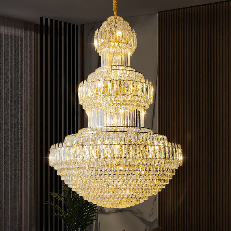 别墅客厅中空轻奢水晶灯复式楼挑空跃层大堂欧式大吊灯中山灯具