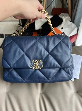 99新香奈儿Chanel 19bag中号蓝色芯片单肩斜挎包女包