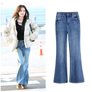 加绒高腰四面弹修身 女2025年秋冬款 显瘦直 微喇叭牛仔裤 赵美延同款