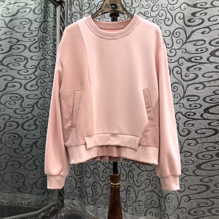 初溯2025秋冬新款欧货女装后背压褶拼接圆领套头休闲卫衣上衣3色