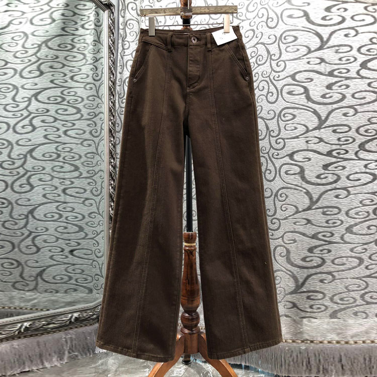 初溯2025冬季新款欧货女装加绒高腰直筒牛仔裤百搭休闲长裤咖啡色