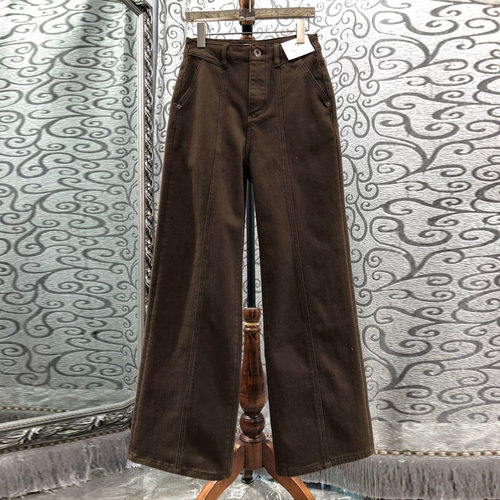 初溯2025冬季新款欧货女装加绒高腰直筒牛仔裤百搭休闲长裤咖啡色