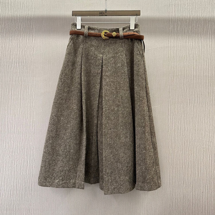 初溯2025秋冬新款欧货女装压褶羊毛高腰显瘦A字半身裙长裙配腰带,女装/女士精品,汉服半身裙,淘宝优惠券,粉丝福利购,淘宝优惠卷