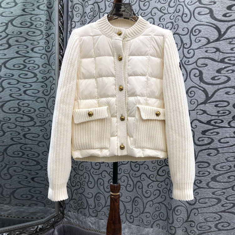 初溯2025新款欧货女装羊毛针织拼接羽绒服短款轻薄保暖金属扣外套