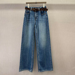 初溯2025冬季新款欧货女装高腰加绒直筒牛仔裤配豹纹腰带牛仔长裤