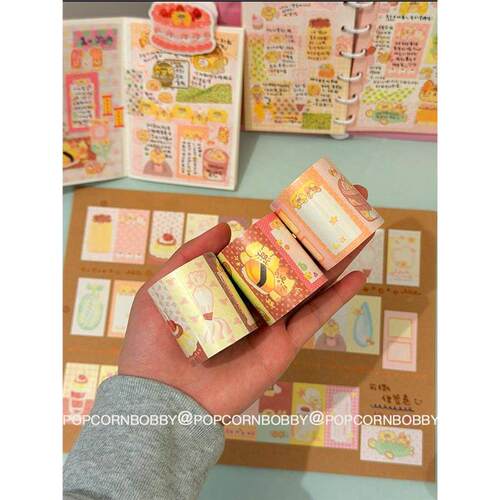 Popcornbobby设计炸糊狗自带蚂蚁线可书写便签卷手帐胶带