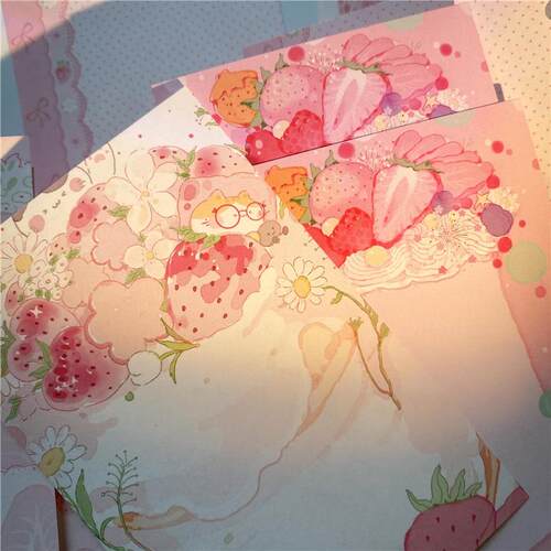 吉吉糖水铺|m5草莓内页、草莓蛋糕素材便签