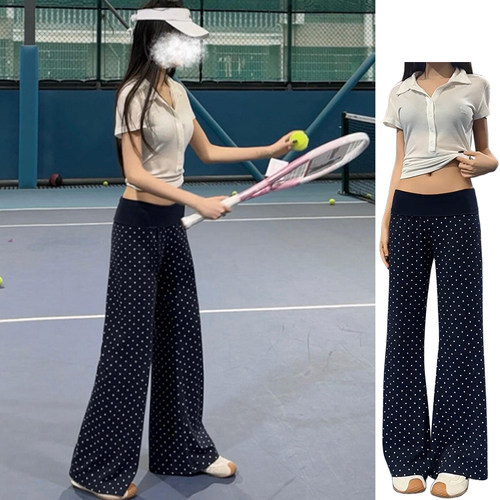 慵懒风波点休闲微喇裤女夏季2026新款高腰垂感显瘦百搭宽松遛弯裤