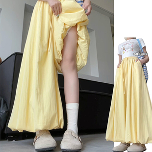 黄色多巴胺减龄宽松阔腿裤女夏季2025新款显瘦高腰小个子花苞裙裤