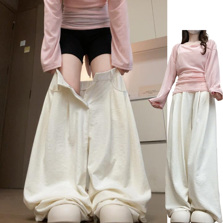 韩系慵懒感奶芙褶皱西装裤女春夏季2025新款甜美百搭肌理感休闲裤