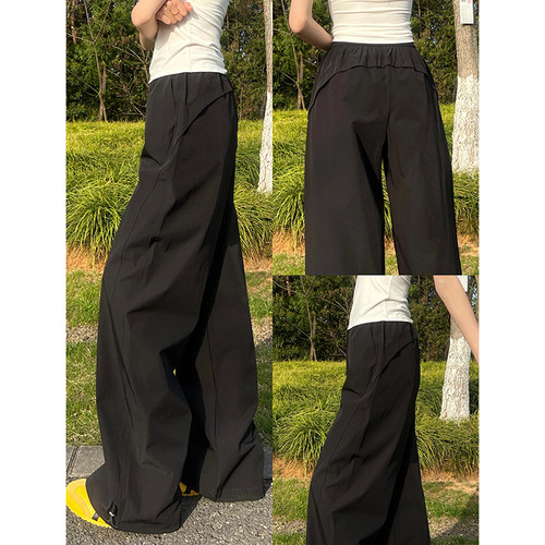 黑色松弛感两穿工装裤女夏季薄款2026新款显瘦休闲拼接时尚阔腿裤