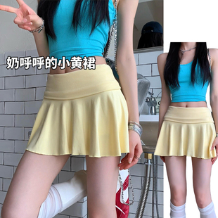 2025新款 黄色多巴胺甜美休闲A字裙女夏季 蚂蚁腰显瘦韩系网球短裙