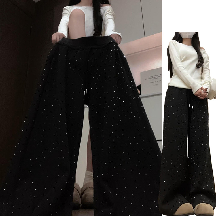 黑灰色慵懒小众烫钻裤子女秋冬季2026新款加绒加厚休闲爆闪星空裤,女装/女士精品,休闲裤,淘宝优惠券,粉丝福利购,淘宝优惠卷