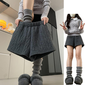 辣妹显瘦外穿高腰a字裤 灰色慵懒感麻花纹理针织裤 女秋冬2026新款