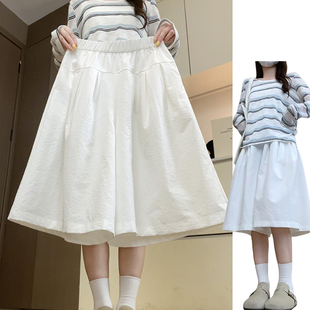韩版时尚白色七分阔腿裤女夏季2025新款慵懒高腰宽松花苞褶皱裙裤