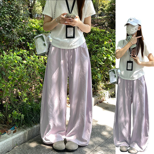 韩系显瘦中线空调凉凉裤女夏季2026新款慵懒风时尚高腰百搭运动裤