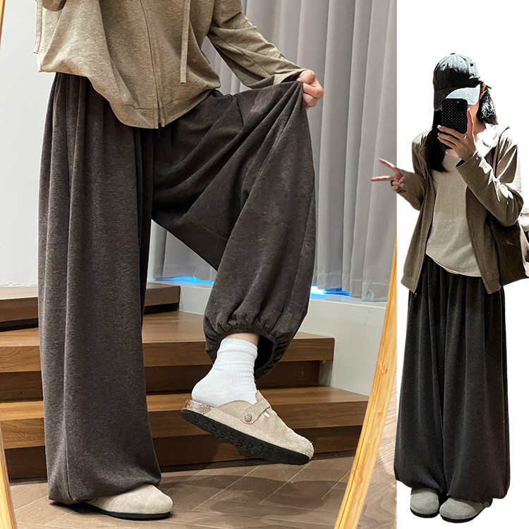 韩系慵懒风束脚灯笼裤女秋冬季2026新款高腰垂坠感休闲翻腰阔腿裤