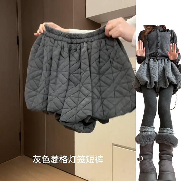 韩系减龄蓬蓬花苞短裙裤女秋冬2026新款高腰防走光休闲显瘦灯笼裤