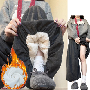 保暖休闲加绒加厚花苞裙裤 2025新款 女秋冬季 深灰色软糯针织糯米裤