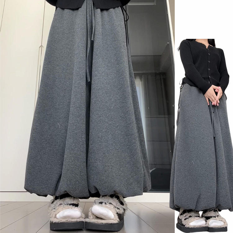 深灰色复古高腰花苞裙裤女秋冬季2025新款慵懒风显瘦垂感半身裙裤