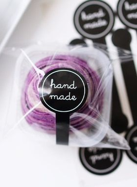 80枚入黑色handmade长条封口贴推推乐贴纸布丁瓶贴diy装饰贴纸