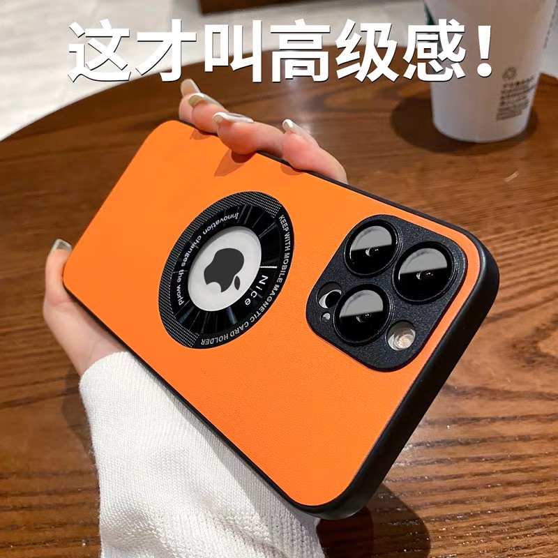 皮纹露标磁吸带镜头膜苹果手机壳