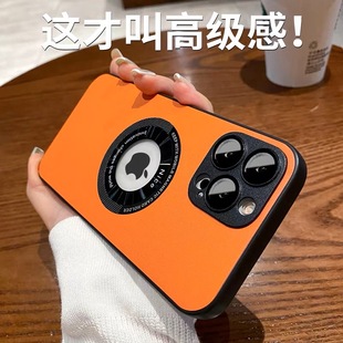 皮纹露标磁吸适用苹果16promax无线充电手机壳新款iphone17pro自带镜头膜14promax高级感13p全包防摔15男女款
