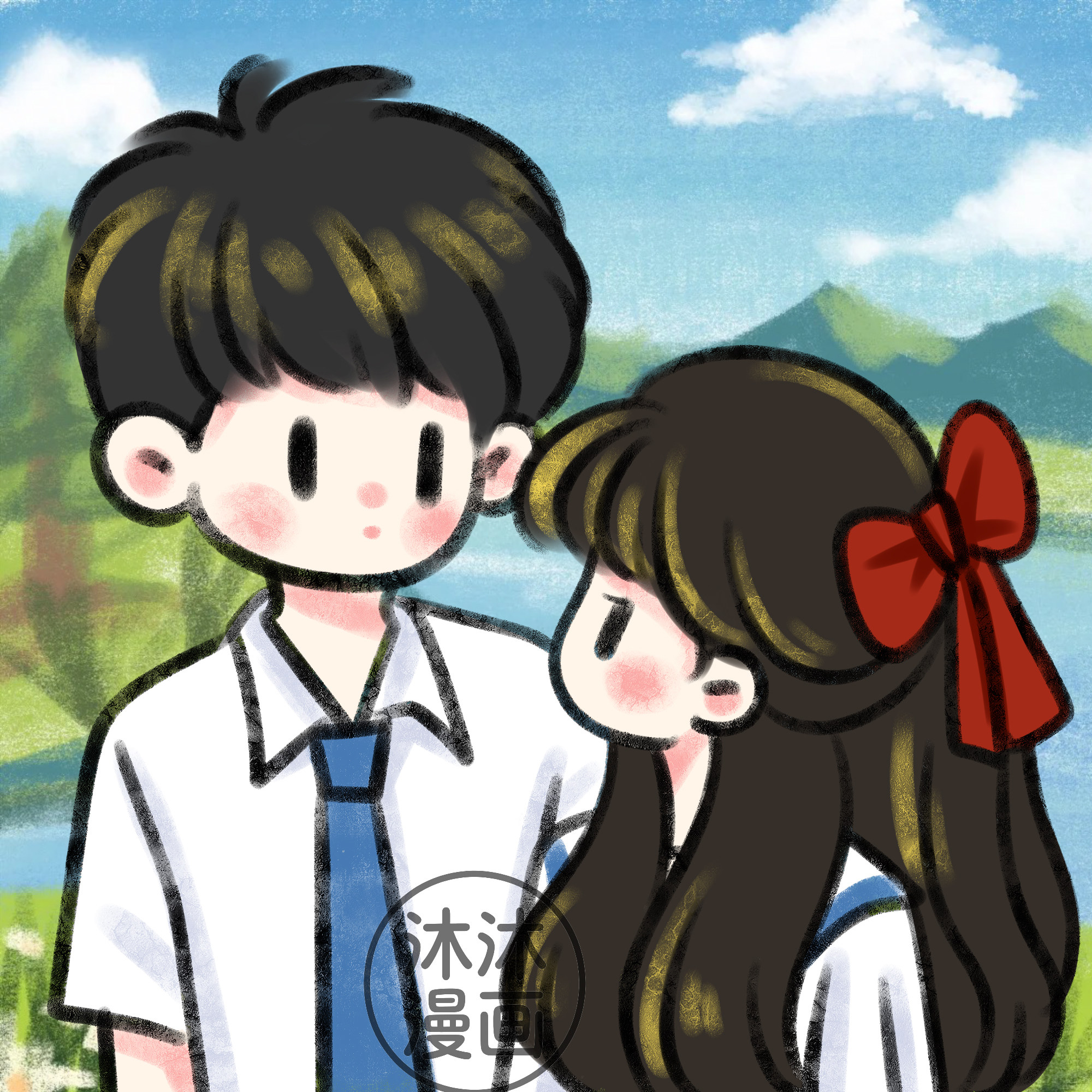 newmasus代画手绘头像定制油画棒蜡笔情侣照片转漫画卡通形象设计