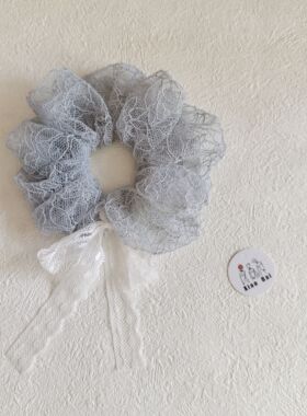 小白原创手作灰色蕾丝花边蝴蝶结大肠圈发圈头绳皮筋扎头发马尾