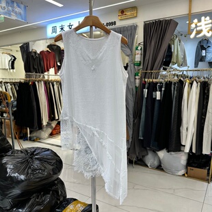 屁帘背心打底衫 拼接蕾丝边显瘦不规则无袖 女上衣潮 新款 2026年春季