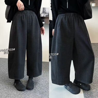 卡麦KAMAI67133正版冬季新款韩版加绒加厚阔腿九分休闲裤女梧桐裤