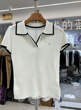 STAR8332正品春夏季新款韩系撞色边翻领短袖纹理感针织衫上衣女装