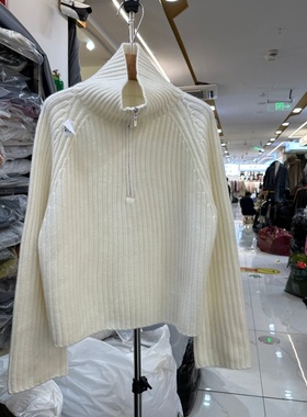 2025年冬季新款韩版半拉链高领显瘦单边松弛感坑条羊绒毛衣女ins