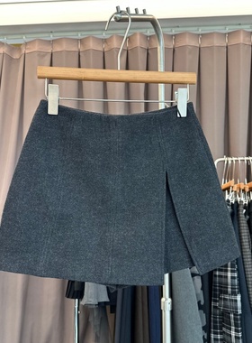 8090服饰25728正品秋季新款韩版高腰不规则开衩A字毛呢半身裙女
