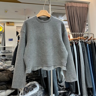 下摆荷叶边设计高级感灰色T恤卫衣女 韩版 清迈QM25M535正版 冬新款