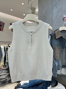 SUMLEE8022正品春夏季新款韩版半拉链设计显瘦无袖针织背心上衣女