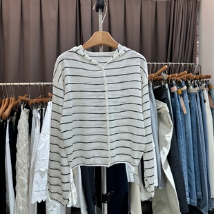 松弛感穿搭单排扣连帽开衫 亚麻针织衫 韩版 新款 上衣潮 女2026年春装